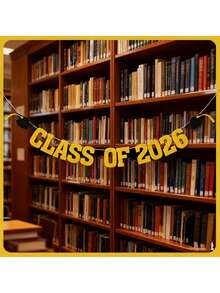 1pc 2026 Graduation Cap/Banner, Suitable For Classroom, Stadium Bleachers Background, Campus Event Decor, Black & Gold Color - Multicolor - View 6