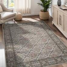 Alfombra clásico lavable para sala de estar pelo bajo 5 x 7 pulgadas alfombra antideslizante que no desprende pelusa suave para interiores resistente a las manchas alfombra con - 088almendra - Ver 2