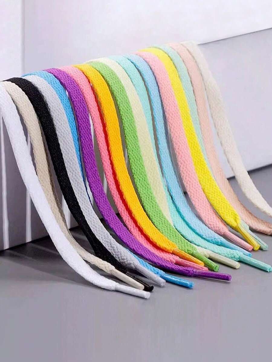 扁平涤纶编织鞋带，时尚彩色鞋带，户外休闲鞋和运动鞋装饰彩色鞋带 - 彩色 - 查看 1