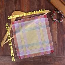 5pcs Striped Handkerchiefs, Polyester Woven Handkerchief In Light Colors, Classic Handkerchief With Crescent Edge And Checkered Floral Pattern, Vintage Absorbent Handkerchief For Women, Colorful Floral Gift Handkerchief - Multicolor - View 9
