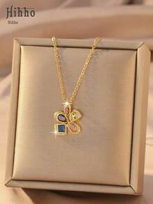 Hihho 1 pièce Collier pendentif floral rétro français coloré avec strass, accessoire de mode pour femme, essentiel pour le travail et la tenue quotidienne - collier - Voir 4