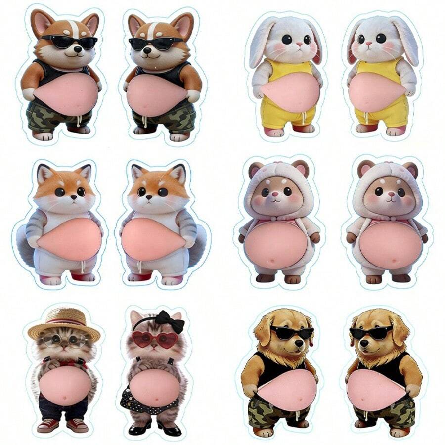 New Big Belly Rabbit Design Dog Soft Silicone Fridge Door Car Door Anti-Collision Sticker Squeeze Toy - Multicolor - View 1