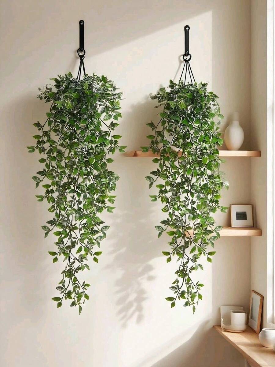 2 件人造植物(不含花盆),仿真垂吊常春藤,仿真垂吊盆栽,仿真柑橘常春藤,绿色植物墙框,适用于家居、客厅、室内外装饰,适用于室内、室外、客厅框架装饰、房间、厨房、家居、婚礼、卧室装饰。 - 綠色 - 查看 1
