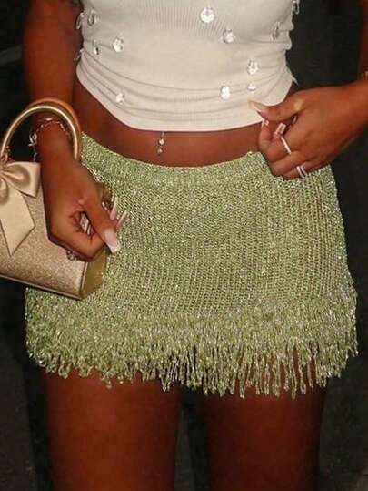 ZOREA Summer New Arrival Green Mini Skirt, Women's Knit Mini Skirt, Casual, Resort, Sexy, Women's Midi Skirt, Beach Mini Skirt, Y2K Style,Holiday,Women Beachwear Spring
