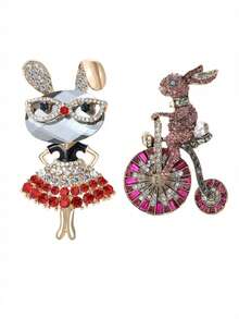 Luxury Rhinestone Easter Bunny Brooches - Animal Pins For Women Unisex Casual Party Jewelry Accessories / Friends Gifts Badges Decoration - Rabbit - View 4