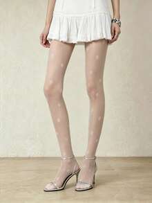 1双女士Y2K甜美白色波点透明连裤袜，超薄透明尼龙丝袜，完美搭配春夏装束、派对、约会和日常休闲装。 - 彩色 - 查看 2