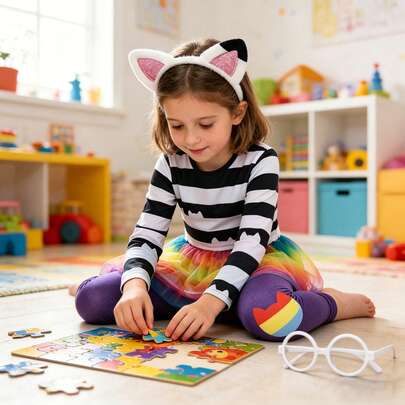 Kids Role Play Dress Up Costume Set With Dress, Leggings, Headband And Glasses, Girls Birthday Party, Halloween, Carnival Outfit