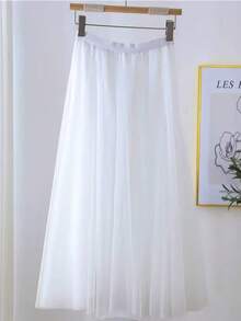 Váy voan dài ngang gối cạp cao co giãn xếp ly lưới dáng chữ A bồng bềnh dự tiệc, váy voan nhiều lớp cạp chun, váy voan dáng chữ A thanh lịch cho mùa xuân hè, trang phục nữ - Nhiều màu - Xem 8