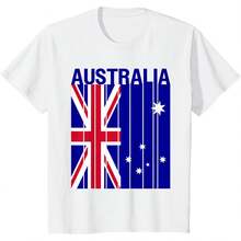 Minimalist Australia Flag Soft Cotton T-Shirt, Women's Tops, Tops For Women, Women Clothes, Clothes, Casual Daily Wear, Patriotic Outfits, Summer - White - View 3