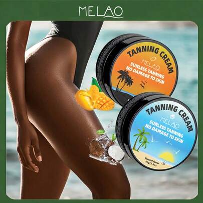  Crema bronceadora MELAO, bronceado natural gradual, aroma a mango y coco, set de 2 piezas, apto para rostro y Body, 80g x 2