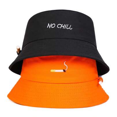 1 chiếc mũ tai bèo nam thêu chữ "NO CHILL", mũ chống nắng ngoài trời, kiểu dáng thường ngày cho du lịch mùa xuân/hè, đi biển, chống tia UV.