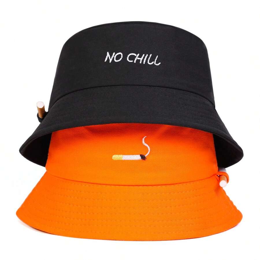 1 pieza Sombrero de cubo bordado "NO CHILL" para hombres, gorra de protección solar para exteriores, casual para primavera/verano, viajes, playa, protección UV, festivales, vacaciones - multicolor - Ver 1