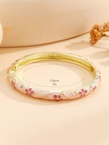 1pc Fashion New Gold-Plated Enamel Cloisonne Flower Pattern Bracelet Jewelry Gift For Women & Girls - Pink - View 5