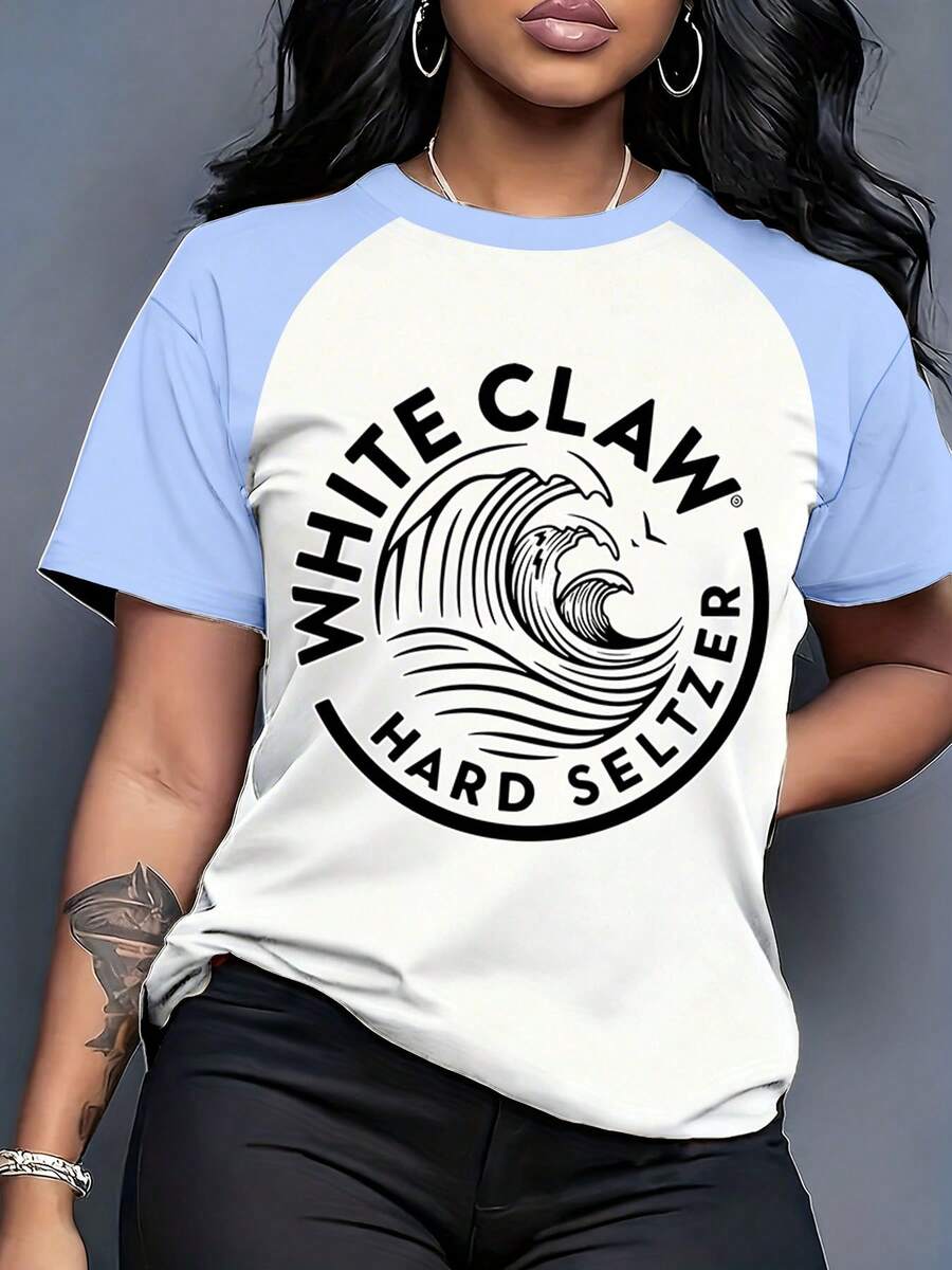 White Claw Hard Seltzer Logo Raglan T-Shirt Women Casual Summer Top Graphic Tee For Beach Party And Everyday Wear - Blue - View 1