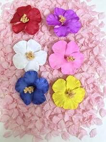1/6pcs Set Hawaiian Flower Hair Clips, Women's Hibiscus & Lotus Flower Hair Clips, Fashion Artificial Flower Hair Clips, Summer Holiday Beach Party Hair Accessories, Bohemian Style Fabric Hair Clips Set, Elegant Women Hair Clips, Summer Hair Accessories, Great Gift For Girls, Valentine's Day Gift Set, Flat Claws, Hair Clips, Hair Claws, School Supplies, Headwear, Hair Clips,Travel - Multicolor - View 3