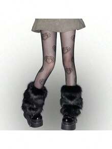 Fluffy Short Boots Cover + Plush Short Leg Warmers, Autumn Winter Leg Warmer With Fox Fur, Y2K Sweet Cool Leg Sleeve For Dancing, JK & Subculture Style BB2N - 黑色 - 查看 8