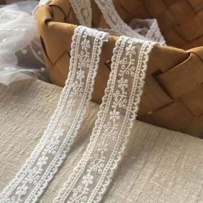 5yds/10yds Beige Embroidered Lace Trim With Silk Flower Lace Satin Ribbon, DIY Handmade Gift Packaging Decoration Supplies, Sewing Craft Scrapbooking Decoration