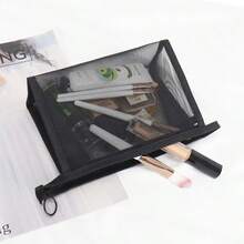 Ins Style Mesh Makeup Bag For Women - Large Capacity Portable Clear Cosmetic Pouch, Make Up Bag Toiletry Bag Cosmetic Bag Makeup Storage Travel - Black - View 5