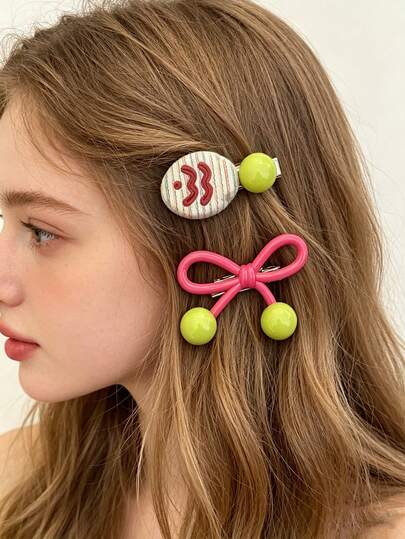 New Candy-Colored Sweet Round Bean Bowknot Small Fish Hairpin Cute Girl Heart Side-Parted Clip Headpiece Wholesale, Spring And Summer Beach Accessories, Summer Hairpins, Hair Accessory For Beauty, Y2K Pink Ladies' Hairpin, Suitable For New Year, Daily, Party Ladies' Accessories, Birthday, Mother's Day, Graduation Season, Back-To-School Season As A Gift For Women (Random Card Paper)