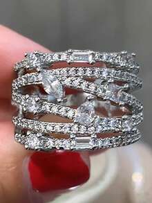 1pc Elegant Cubic Zirconia Ring, Suitable For Women, Ideal For Weddings, Engagements, Anniversary Parties, Valentine's Day Gift - 1# - View 14