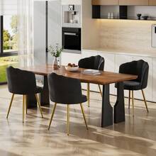 Velvet Dining Chairs Set Of 6- Scalloped Back Dining Chairs With Gold Metal Legs & Adjustable Foot Pads, Modern Luxury Dining Chairs For Dining Room Kitchen - Black - View 10