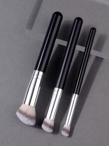 3Pcs Foundation Concealer Brush Premium Contour Blusher Brushes Flawless Under Eye Dense Face Makeup Brush For Blending - Black - View 3