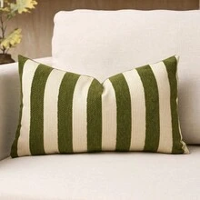 1pc/2pcs Green Striped Chenille Decorative Throw Pillow Cover, Soft Modern Abstract Bohemian Style Cushion Cover Sofa, Bedroom, Living Room, Suitable All Seasons, Also Can Be Used As - 米紅色 - 查看 6