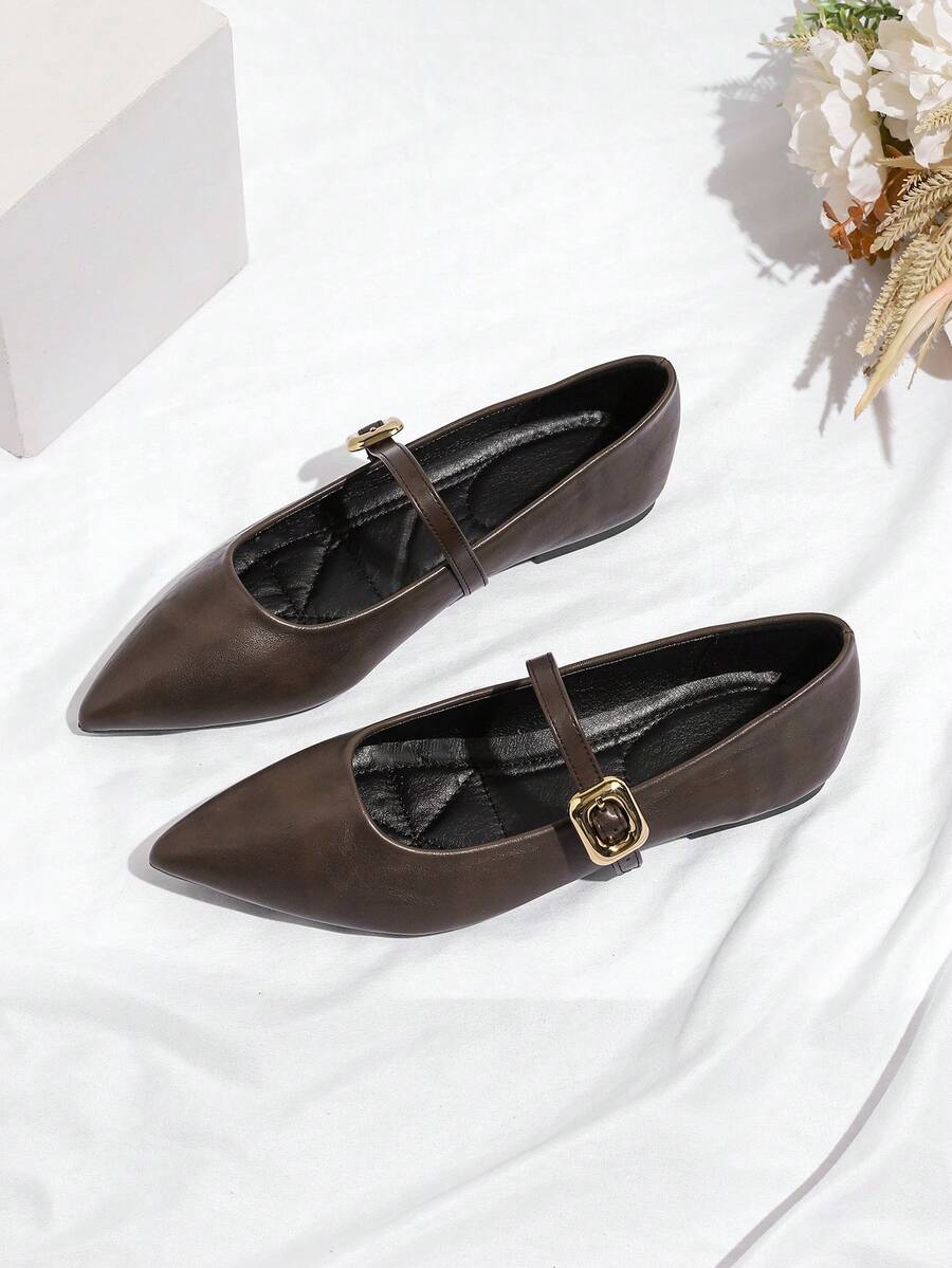 Women's Flat Pointed Toe Slip-On Shoes - New Brown - View 1
