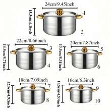 5pcs Stainless Steel Cookware Set (5 Pots + 5 Lids) - Suitable For Dorm/Camping Use | Dishwasher , Compatible With All Stove Types, Essential For Camping | Durable Kitchen Tools, Camping Stove, Camping Cooking Set - View 11