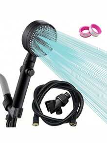 Bộ vòi sen cầm tay 5 chế độ áp lực cao, bao gồm ống dẫn nước 1,5m, 2 cuộn băng keo chống rò rỉ và giá đỡ, thích hợp cho hệ thống vòi sen phòng tắm có áp lực nước thấp. - đen - Xem 6