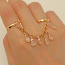 1 chiếc nhẫn thời trang đính đá Zirconia và dây tua rua pha lê, phụ kiện trang sức cao cấp sáng tạo. - Vàng - Xem 3