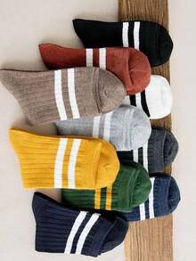 10 pares de calcetines de media caña a rayas de varios colores al azar, talla única 35-43, calcetines para parejas - Multicolor - Ver 2