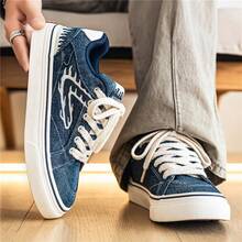 Men's Asymmetrical Patchwork Contrast Color Lace-Up Casual Sneakers, Fashionable And Versatile Sports Shoes For Students, Outdoor Hiking, Running, Travel, Skateboarding, Suitable For All Seasons, Lightweight And Durable (Slight Color Difference) - Denim Blue - View 5