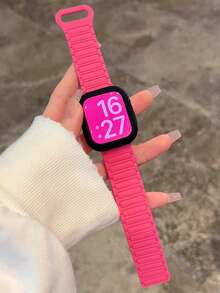 一套双色磁扣硅胶表带 + 表壳，兼容 表带 46mm 38mm 40mm 41mm 42mm 44mm 45mm 49mm，可爱糖果色腕带，带保护套，兼容 Series 11 10 9 8 7 6 5 SE Ultra 2 - 玫紅色 - 查看 4