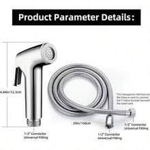 Anti-Rust High Pressure Handheld Shower Set - Bathroom Cleaning Gun, Includes 59-Inch Flexible Hose And Wall Mount Bracket, Self-Cleaning Nozzle For Toilet/Shower/Pet Cleaning, Handheld Toilet Sprayer, Toilet Faucet, Diaper Cleaning Sprayer, High-Pressure Shower Head, Ideal For Women's Hygiene Cleaning, Bathroom Cleaning System, Modern Shower Head, Durable Plastic Hose. - Set - View 9