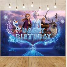 Disney 冰雪奇缘主题生日背景幕布，艾莎、安娜、雪宝冰雪世界摄影背景横幅，适合公主主题生日派对拍照区装饰 - 如圖 - 查看 10
