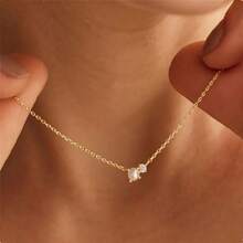 Minimalist Pearl Necklace, Diamond Embellished, Cubic Zirconia Diamond Embellished, Suitable For Wedding, Bridal Gift, Pearl Jewelry, Bridesmaid Gift, Bridesmaid Necklace, Daily Wear. - Style 1 - View 3