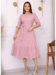 Casual Elegant Conservative / Modest Party Fabric With Belt Wedding Baby Shower Birthday Party Photoshoot Elegant And Casual - 淺粉色 - 查看 1