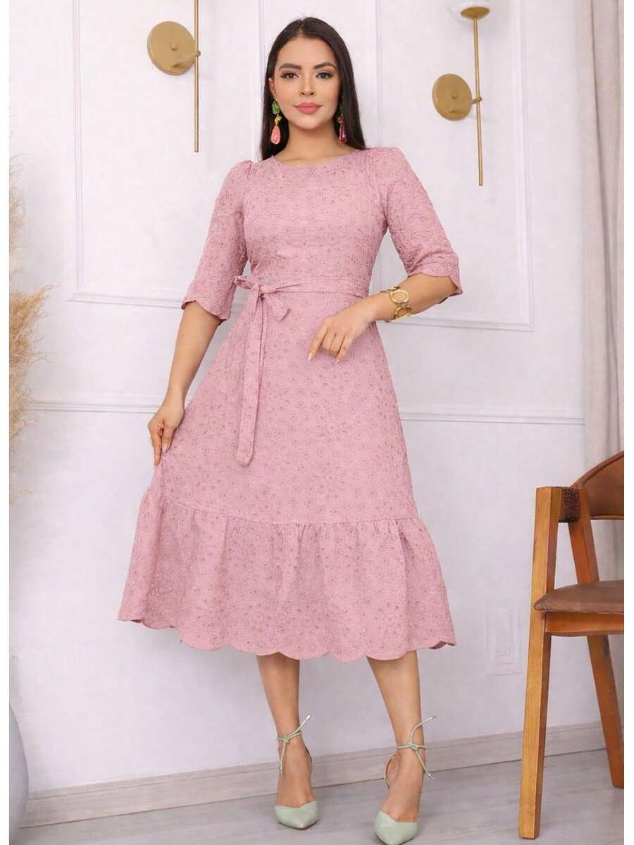 Casual Elegant Conservative / Modest Party Fabric With Belt Wedding Baby Shower Birthday Party Photoshoot Elegant And Casual - 淺粉色 - 查看 1