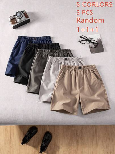 5 Random Color Classic Casual Shorts, Suitable For School, Performance, Party, Pageant And Other Occasions, Toddler & Little Boys