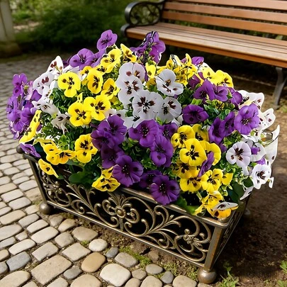 18 Stems Artificial Tricolor Violet Flowers, UV-Resistant Silk Tricolor Violets, Suitable For Outdoor Planters, Entrances, Porches, Yards, Window Boxes, Home Decor, Mixed Colors