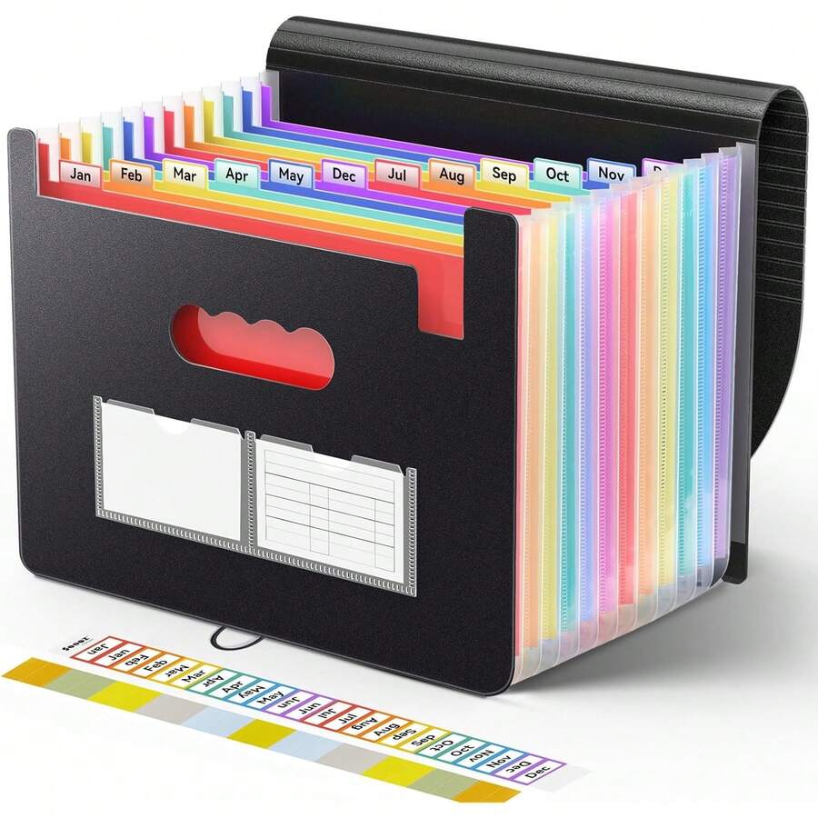 Accord File Organizer, 13 Poets Expanding File Folder, Portable Monthly Paper Bill Tax Receipt Organizer, Letter A4 Size Document Holder With Blank Labels, Bla Variant 1 - Black - View 1