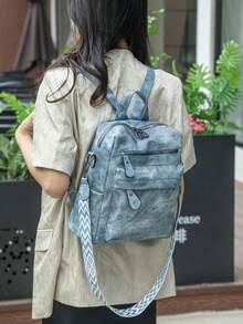 防盜復古 PU 軟皮女款後背包，多功能通勤日用包，多口袋輕量旅行包，大容量學生書包，適合學生、護理師、教師、商務人士，適用於旅行、度假、出差、日常通勤、購物、辦公、約會、登山、訓練、工作，生日禮物、節日禮物 - 彩色 - 查看 11