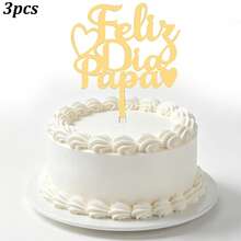 1pc/3pcs Set Golden Acrylic Cake Topper Set - Latin American Father's Day Mother's Day Party Supplies - Multicolor - View 7