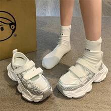 Zapatillas de plataforma de moda estilo "dad" con cierre de , transpirables y versátiles que aumentan la altura para mujeres - Plateado - Ver 6