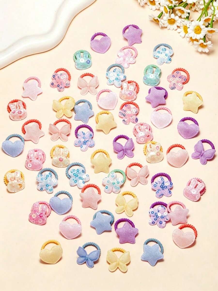 10 piezas/paquete Scrunchies de pelo de colores lindos y mezclados para niñas, adecuados para cabello fino, envueltos con hilo, alta elasticidad, estilos aleatorios - Multicolor - Ver 1