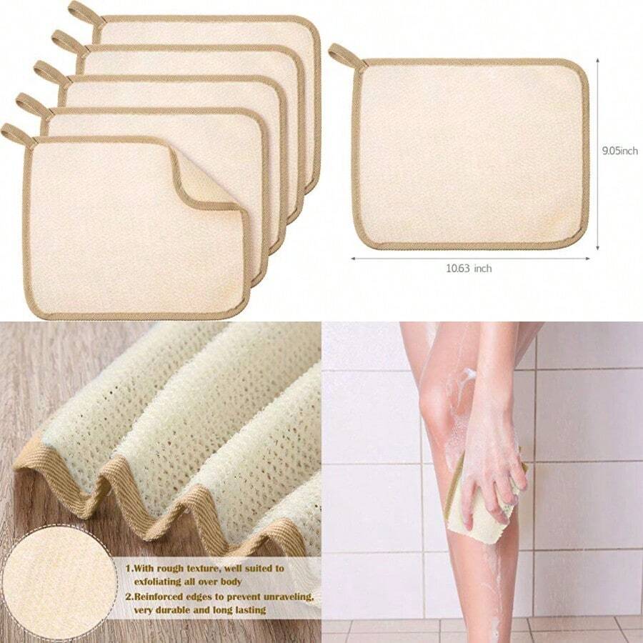 5 Pieces Exfoliating Face and Body Wash Cloths Towel Weave Bath Cloth Exfoliating Scrub Cloth Massage Bath Cloth for Women and Men Brown Edge 10.63 x 9.05 Inch - Marrón - Ver 1