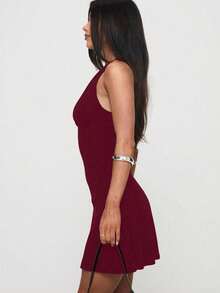 Elegant Fashion Deep V-Neck Sleeveless Mini Dress, New Summer Design - Burgundy - View 3