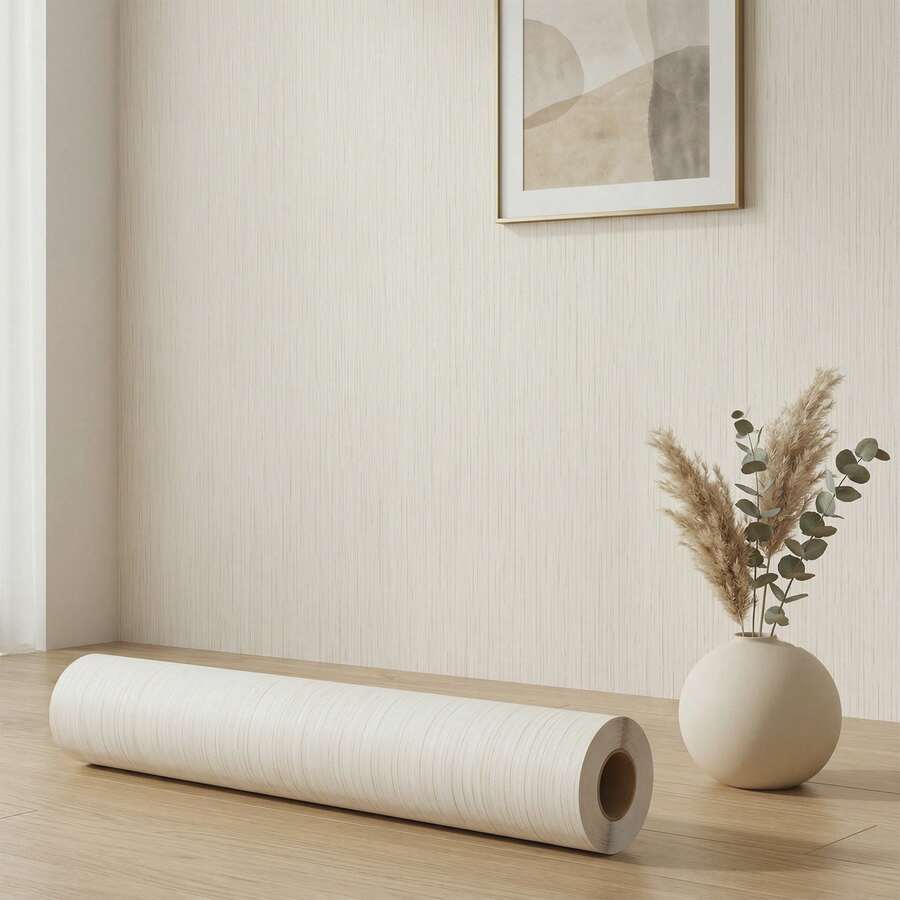 1卷装饰贴纸，米色编织壁纸，易撕易贴。可移除壁纸，花卉壁纸，复古壁纸，房间装饰贴纸，浴室壁纸，乙烯基贴纸，适用于卧室、浴室和瓷砖DIY翻新。防水PVC贴纸，可用于房间装饰，生日礼物，毕业礼物，适合租房者使用（宽度：15.7英寸）