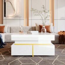 Coffee Table, High-Gloss Living Room Table, Side Table With Drawers And Gold Accents - White - View 7